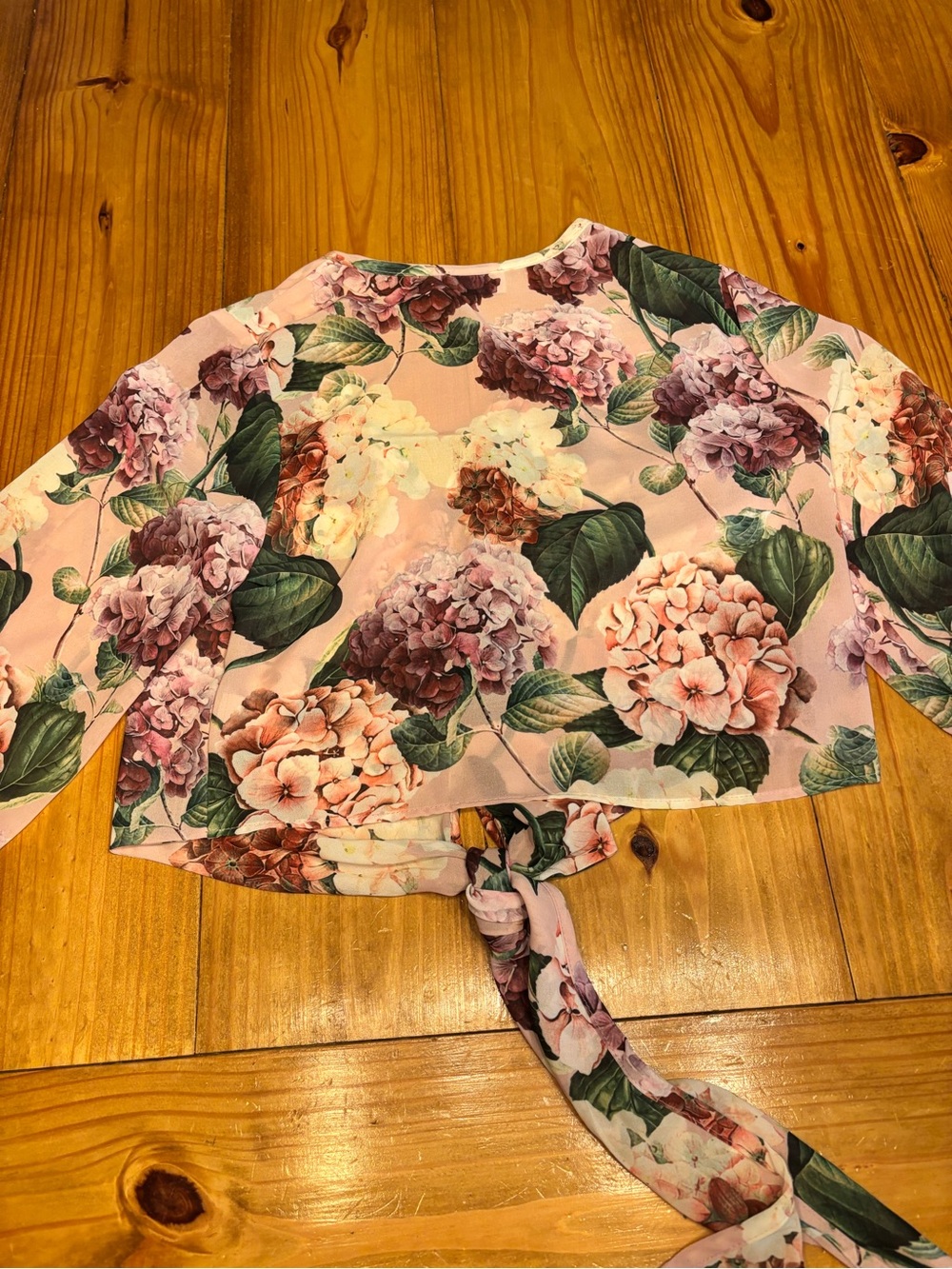 Show Me Your MuMu Pink Floral Tie-Front Top with Green Leaves - Picture 3 of 4